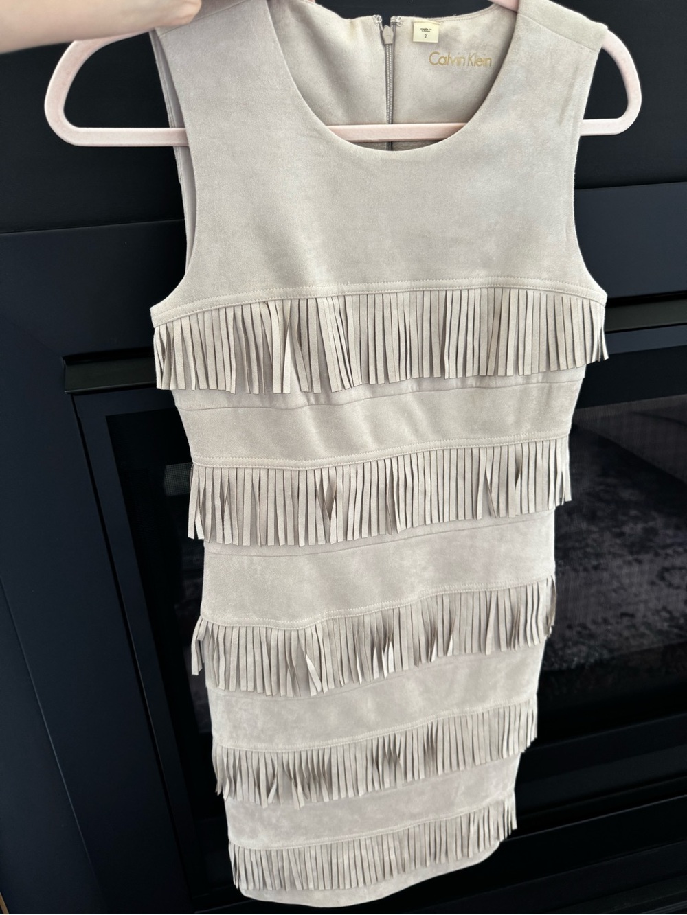 Calvin Klein Beige Fringe Mini Dress